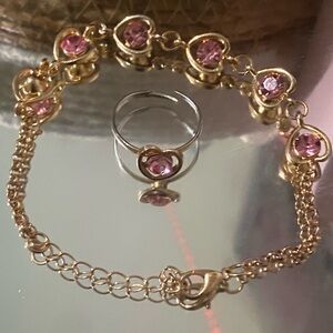 Gold and Pink Heart Jewelry Set